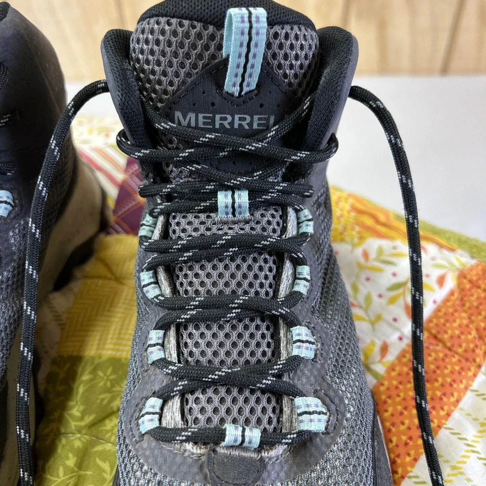 Merrell Womens Hiking Boots Gore Tex Gray Light Blue Sz 7 Waterproof Trail Shoes
